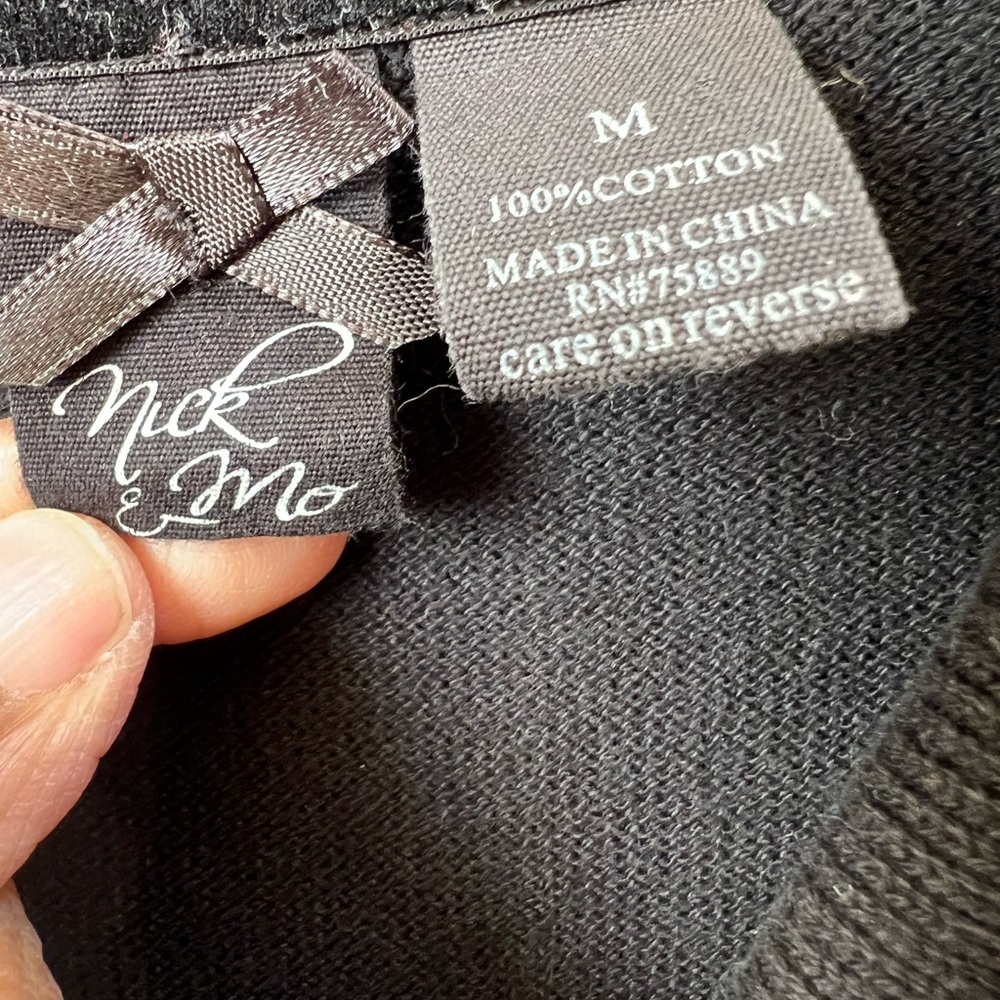 Nick & Mo Black Cotton Tunic Jacket Top Rosette Collar Babydoll Dark Academia M - Picture 4 of 7
